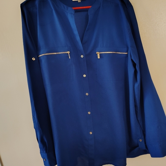 Royal blue Calvin Klein XL button down classy professional contemporary top - Picture 7 of 7